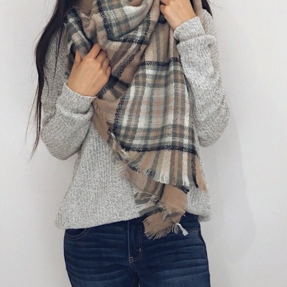 🆕 Juneau - Beige Plaid Blanket Scarf - Picture 5 of 8